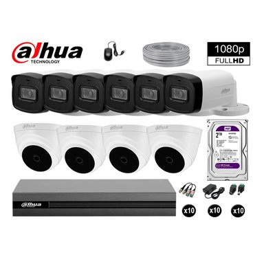 KIT 10 CÁMARA SEGURIDAD DAHUA 13020410028 40M MAYOR ALCANCE FULL HD DISCO COMPLETO 2 TB