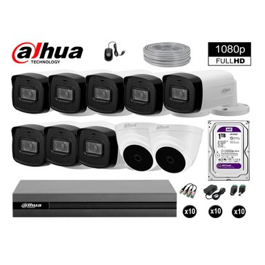 KIT 10 CÁMARA SEGURIDAD DAHUA 13020410029 40MTS MAYOR ALCANCE FULL HD + DISCO P2P 1 TB