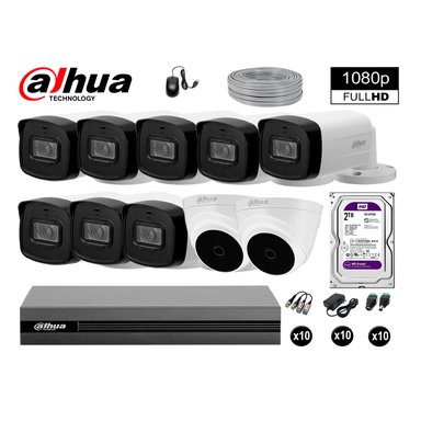 KIT 10 CÁMARA SEGURIDAD DAHUA 13020410030 40MTS MAYOR ALCANCE FULL HD + DISCO P2P 2 TB