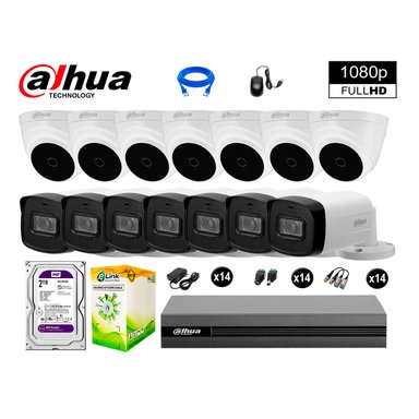 KIT 14 CÁMARA SEGURIDAD DAHUA 13020414036 40MTS MAYOR ALCANCE FULL HD + DISCO P2P 2 TB