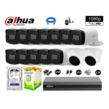 KIT 14 CÁMARA SEGURIDAD DAHUA 13020414038 40M MAYOR ALCANCE FULL HD DISCO COMPLETO 2 TB