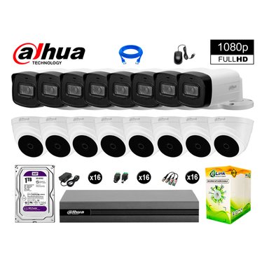 KIT 16 CÁMARA SEGURIDAD DAHUA 13020416039 40MTS MAYOR ALCANCE FULL HD + DISCO P2P 1 TB