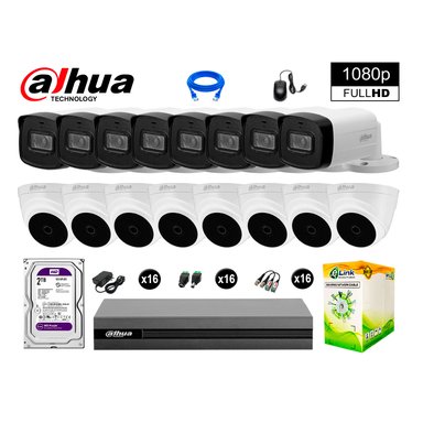 KIT 16 CÁMARA SEGURIDAD DAHUA 13020416040 40MTS MAYOR ALCANCE FULL HD + DISCO P2P 2 TB