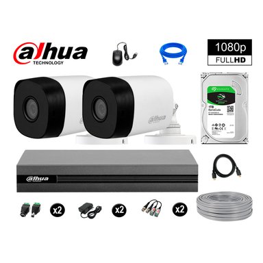 KIT 2 CÁMARA SEGURIDAD DAHUA 13020602001 EXTERIOR FULL HD 1080P + DISCO 1 TB
