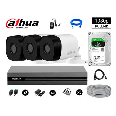 KIT 3 CÁMARA SEGURIDAD DAHUA 13020603002 EXTERIOR FULL HD 1080P + DISCO 1 TB