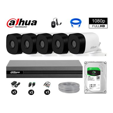 KIT 5 CÁMARA SEGURIDAD DAHUA 13020605005 EXTERIOR FULL HD 1080P + DISCO 1 TB