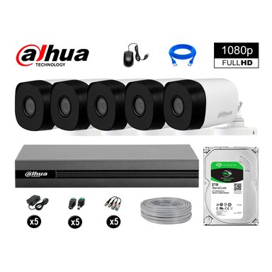 KIT 5 CÁMARA SEGURIDAD DAHUA 13020605006 EXTERIOR FULL HD 1080P + DISCO 2 TB