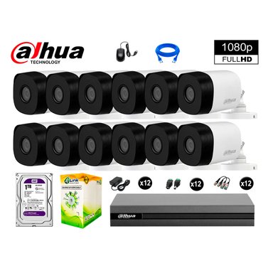 KIT 12 CÁMARA SEGURIDAD DAHUA 13020612015 EXTERIOR FULL HD 1080P + DISCO 1 TB