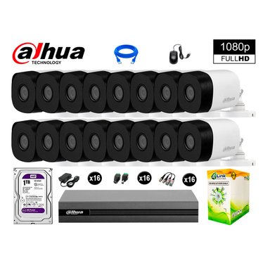 KIT 16 CÁMARA SEGURIDAD DAHUA 13020616019 EXTERIOR FULL HD 1080P + DISCO 1 TB