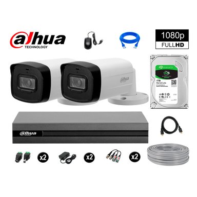 KIT 2 CÁMARA SEGURIDAD DAHUA 13020602021 40M LARGO ALCANCE EXTERIOR FULL HD DISCO 1 TB