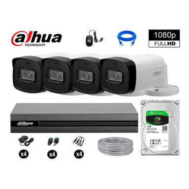 KIT 4 CÁMARA SEGURIDAD DAHUA 13020604023 40M LARGO ALCANCE EXTERIOR FULL HD DISCO 1 TB