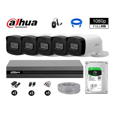 KIT 5 CÁMARA SEGURIDAD DAHUA 13020605025 40M LARGO ALCANCE EXTERIOR FULL HD DISCO 1 TB