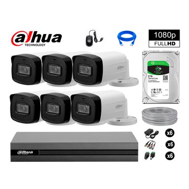 KIT 6 CÁMARA SEGURIDAD DAHUA 13020606028 40M LARGO ALCANCE EXTERIOR FULL HD DISCO 2 TB