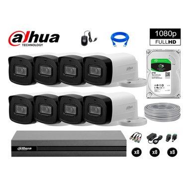 KIT 8 CÁMARA SEGURIDAD DAHUA 13020608032 40M LARGO ALCANCE EXTERIOR FULL HD DISCO 2 TB