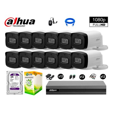 KIT 12 CÁMARA SEGURIDAD DAHUA 13020612035 40M LARGO ALCANCE EXTERIOR 1080P DISCO 1 TB