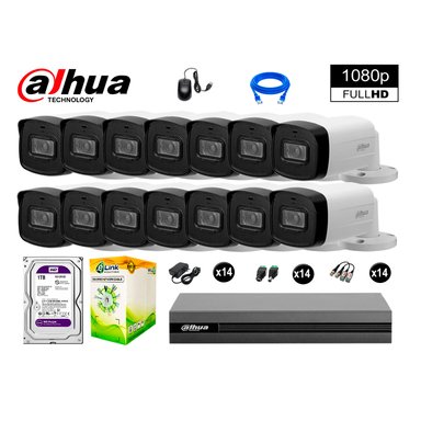 KIT 14 CÁMARA SEGURIDAD DAHUA 13020614037 40M LARGO ALCANCE EXTERIOR 1080P DISCO 1 TB