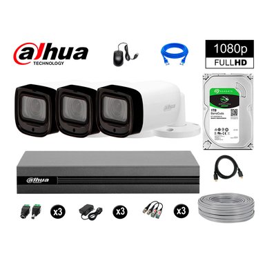 KIT 3 CÁMARA SEGURIDAD DAHUA 13020603042 EXTERIOR VARIFOCAL 1080P + DISCO P2P 1 TB