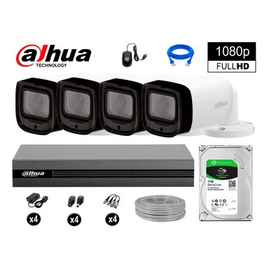 KIT 4 CÁMARA SEGURIDAD DAHUA 13020604043 EXTERIOR VARIFOCAL FULL HD + DISCO P2P 1 TB