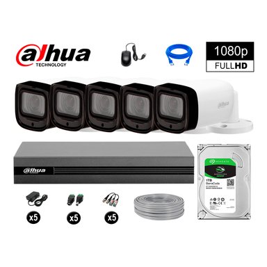 KIT 5 CÁMARA SEGURIDAD DAHUA 13020605045 EXTERIOR VARIFOCAL 1080P + DISCO P2P 1 TB