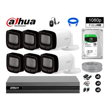 KIT 6 CÁMARA SEGURIDAD DAHUA 13020606048 EXTERIOR VARIFOCAL 1080P + DISCO P2P 2 TB