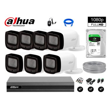KIT 7 CÁMARA SEGURIDAD DAHUA 13020607049 EXTERIOR VARIFOCAL 1080P + DISCO P2P 1 TB