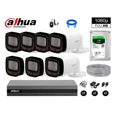 KIT 7 CÁMARA SEGURIDAD DAHUA 13020607050 EXTERIOR VARIFOCAL 1080P + DISCO P2P 2 TB
