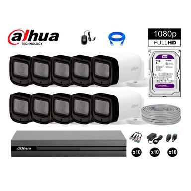 KIT 10 CÁMARA SEGURIDAD DAHUA 13020610054 EXTERIOR VARIFOCAL 1080P + DISCO WD 2 TB