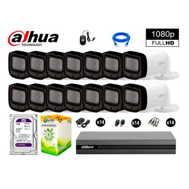 KIT 14 CÁMARA SEGURIDAD DAHUA 13020614057 EXTERIOR VARIFOCAL 1080P + DISCO WD 1 TB