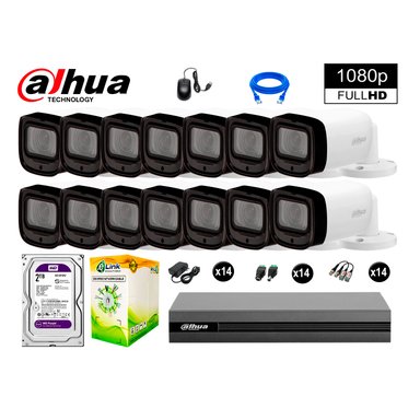 KIT 14 CÁMARA SEGURIDAD DAHUA 13020614058 EXTERIOR VARIFOCAL 1080P + DISCO WD 2 TB