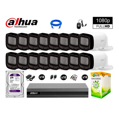 KIT 16 CÁMARA SEGURIDAD DAHUA 13020616059 EXTERIOR VARIFOCAL 1080P + DISCO WD 1 TB