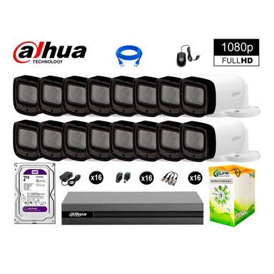 KIT 16 CÁMARA SEGURIDAD DAHUA 13020616060 EXTERIOR VARIFOCAL 1080P + DISCO WD 2 TB