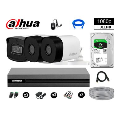 KIT 3 CÁMARA SEGURIDAD DAHUA 13020603062 40M LARGO ALCANCE EXTERIOR FULL HD + DISCO 1 TB