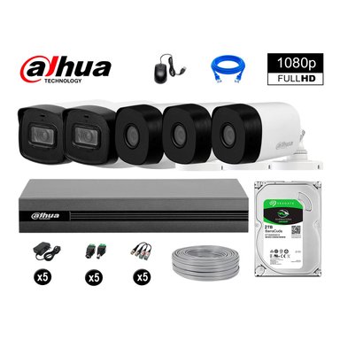 KIT 5 CÁMARA SEGURIDAD DAHUA 13020605066 40M LARGO ALCANCE EXTERIOR FULL HD + DISCO 2 TB