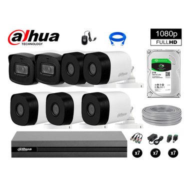 KIT 7 CÁMARA SEGURIDAD DAHUA 13020607070 40M LARGO ALCANCE EXTERIOR FULL HD + DISCO 2 TB