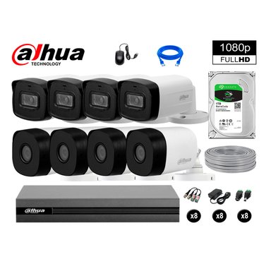 KIT 8 CÁMARA SEGURIDAD DAHUA 13020608071 40M LARGO ALCANCE EXTERIOR FULL HD + DISCO 1 TB