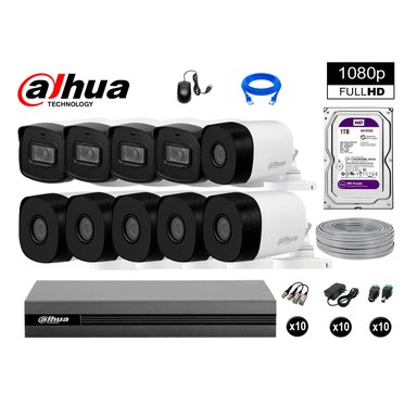 KIT 10 CÁMARA SEGURIDAD DAHUA 13020610073 40M LARGO ALCANCE EXTERIOR FULL HD DISCO 1 TB