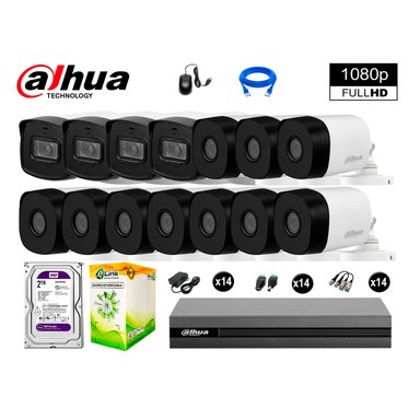 KIT 14 CÁMARA SEGURIDAD DAHUA 13020614078 40M LARGO ALCANCE EXTERIOR FULL HD DISCO 2 TB