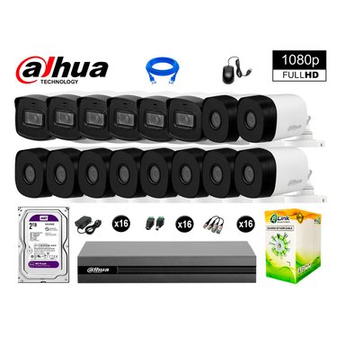 KIT 16 CÁMARA SEGURIDAD DAHUA 13020616080 40M LARGO ALCANCE EXTERIOR FULL HD DISCO 2 TB
