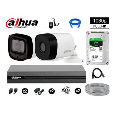 KIT 2 CÁMARA SEGURIDAD DAHUA 13020602081 EXTERIOR VARIFOCAL FULL HD + DISCO P2P 1 TB