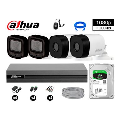 KIT 4 CÁMARA SEGURIDAD DAHUA 13020604083 EXTERIOR VARIFOCAL FULL HD + DISCO WD 1 TB