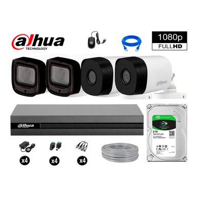 KIT 4 CÁMARA SEGURIDAD DAHUA 13020604084 EXTERIOR VARIFOCAL FULL HD + DISCO WD 2 TB