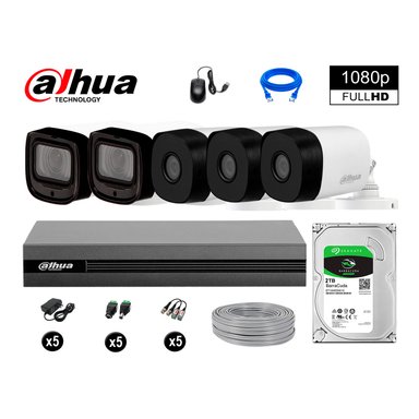 KIT 5 CÁMARA SEGURIDAD DAHUA 13020605086 EXTERIOR VARIFOCAL FULL HD + DISCO P2P 2 TB