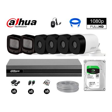 KIT 6 CÁMARA SEGURIDAD DAHUA 13020606087 EXTERIOR VARIFOCAL FULL HD + DISCO P2P 1 TB