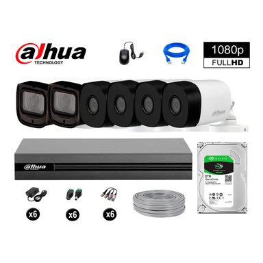 KIT 6 CÁMARA SEGURIDAD DAHUA 13020606088 EXTERIOR VARIFOCAL FULL HD + DISCO P2P 2 TB