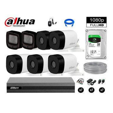 KIT 7 CÁMARA SEGURIDAD DAHUA 13020607089 EXTERIOR VARIFOCAL FULL HD + DISCO P2P 1 TB