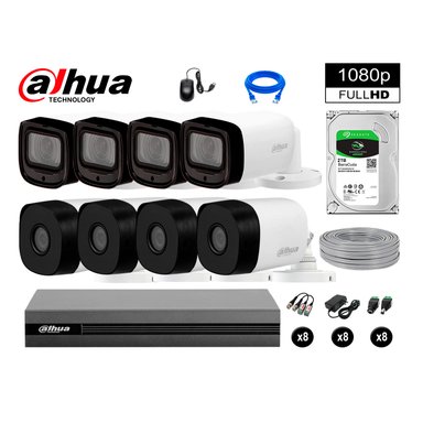 KIT 8 CÁMARA SEGURIDAD DAHUA 13020608092 EXTERIOR VARIFOCAL FULL HD + DISCO P2P 2 TB