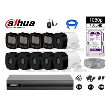 KIT 10 CÁMARA SEGURIDAD DAHUA 13020610093 EXTERIOR VARIFOCAL FULL HD + DISCO WD 1 TB