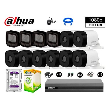 KIT 12 CÁMARA SEGURIDAD DAHUA 13020612095 EXTERIOR VARIFOCAL FULL HD + DISCO WD 1 TB