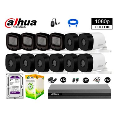 KIT 12 CÁMARA SEGURIDAD DAHUA 13020612096 EXTERIOR VARIFOCAL FULL HD + DISCO WD 2 TB