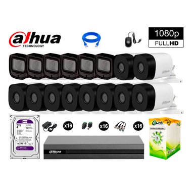 KIT 16 CÁMARA SEGURIDAD DAHUA 13020616100 EXTERIOR VARIFOCAL FULL HD + DISCO WD 2 TB